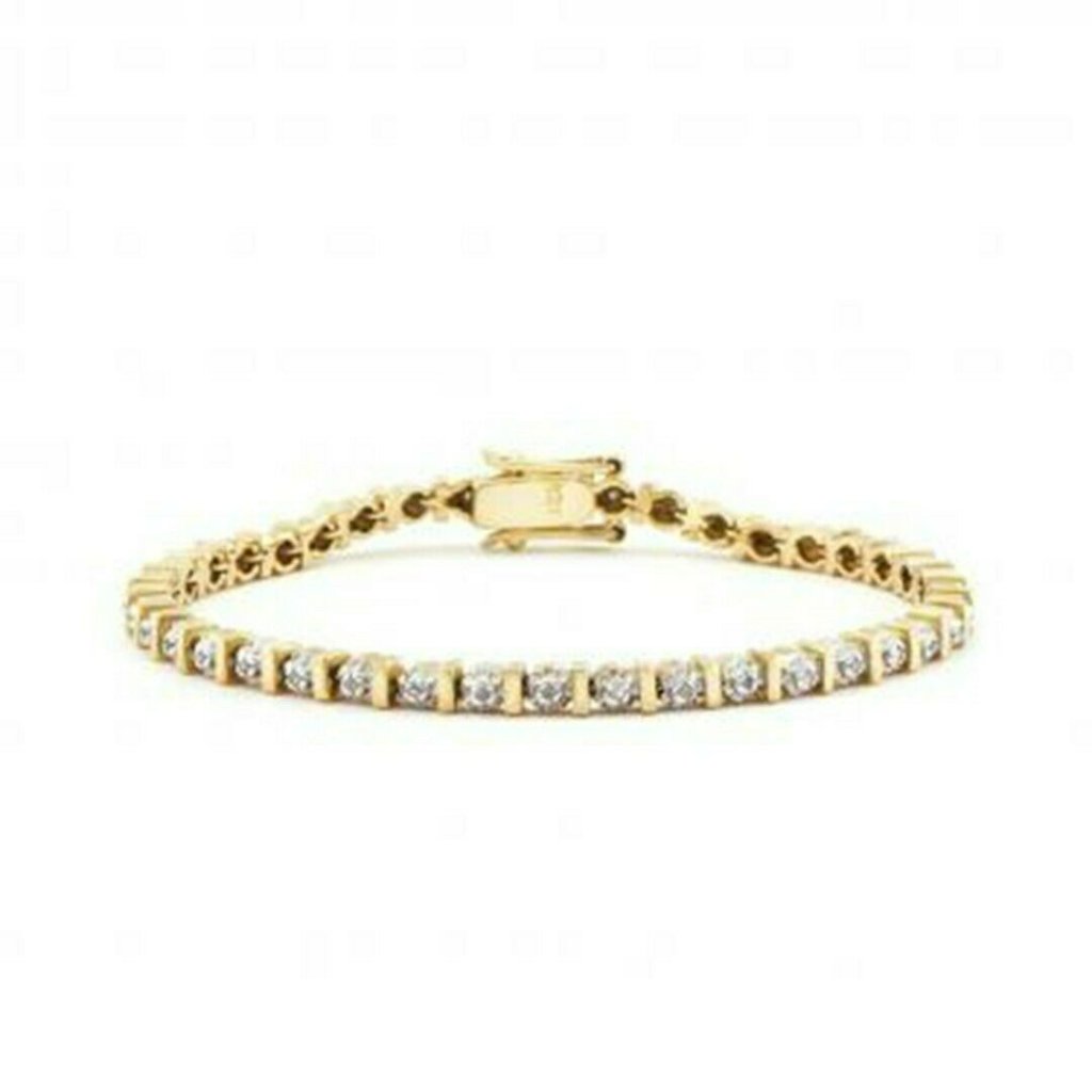 Solid Silver Bracelet With Diamonds Sterling Silver 18k Yellow Gold. 035ctw